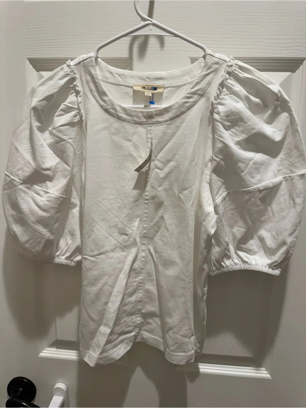 Madewell White Puff-Sleeve 100% cotton Crewneck Top